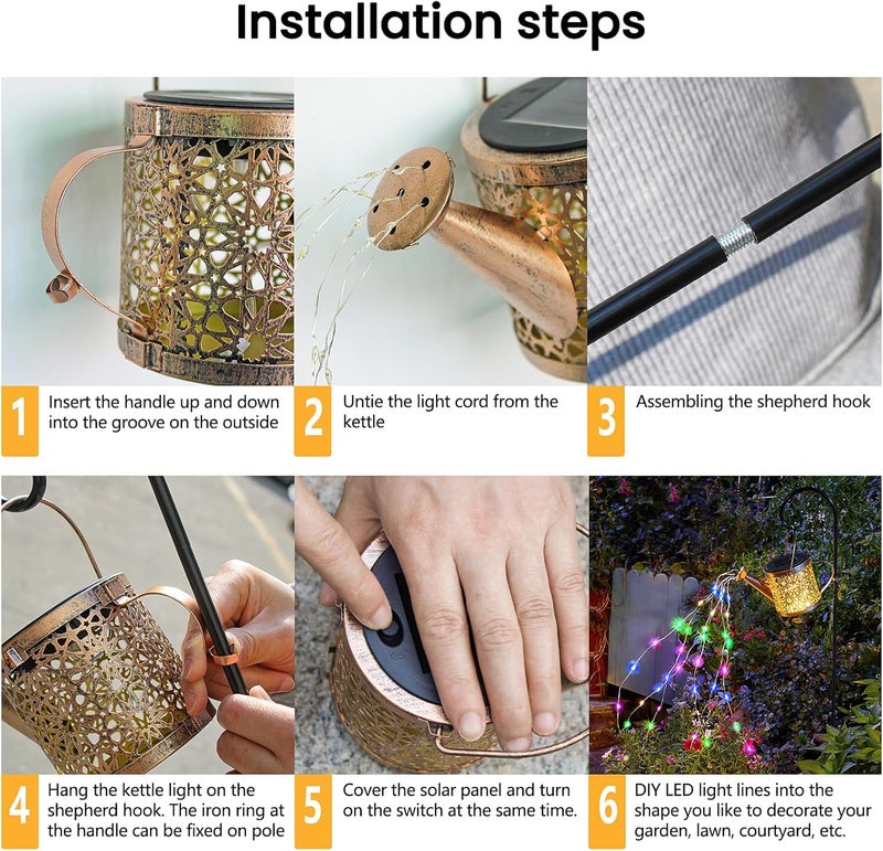 Misawce Solar Lights Outdoor Decorative, Metal Solar Watering Can Lights Waterproof, Small Hanging Gardening Decor for Yard Outside Patio Lawn, Mother’s Day Gifts, Birthday Gifts for Mom Grandma(Colorful) - Image 4